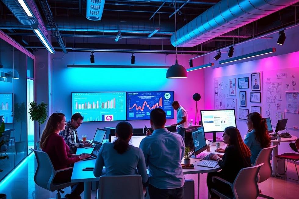 Ambiente colaborativo para inovação em marketing digital.