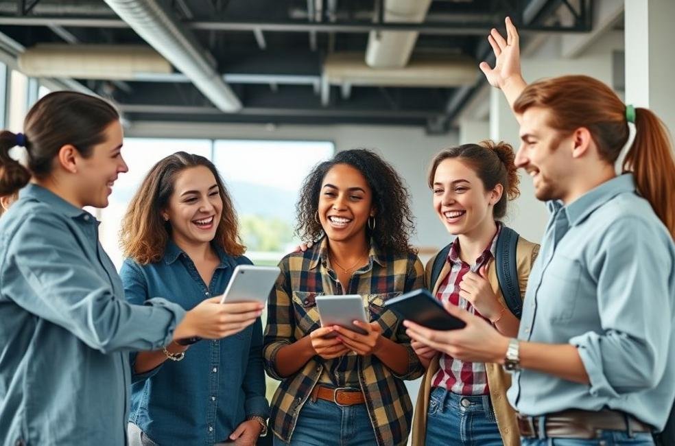 Grupo de empresários jovens engajados em estratégias de marketing no Tiktok