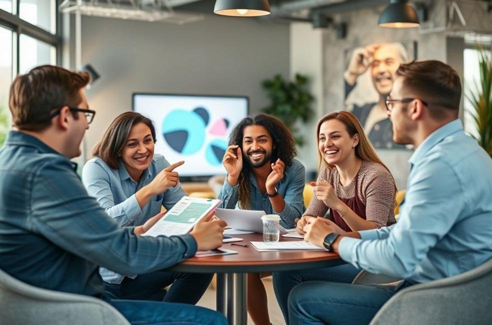 Grupo de empreendedores discutindo estratégias para TikTok Ads.