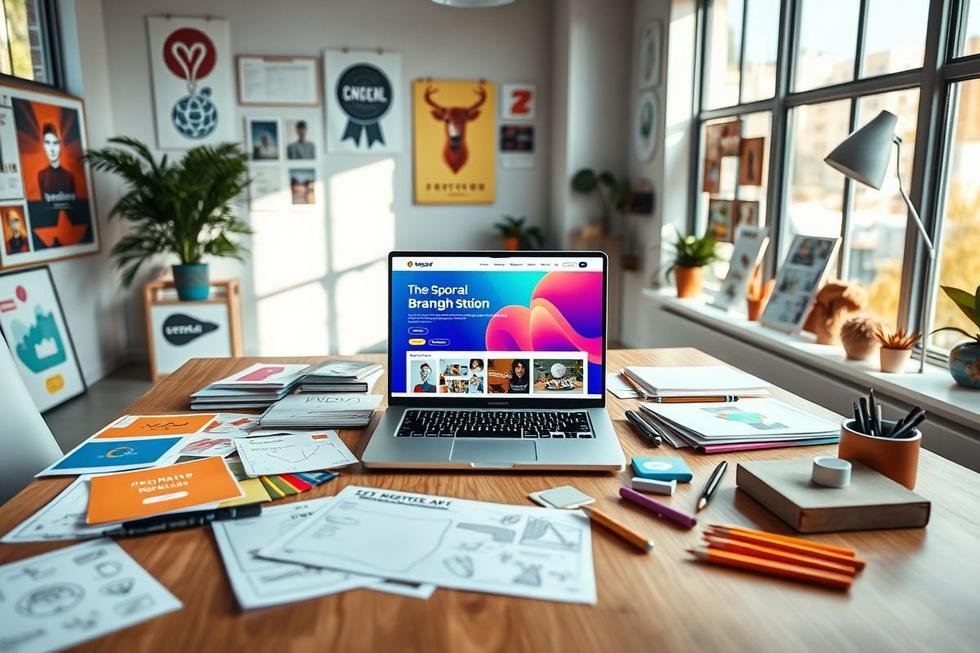 Espaço de trabalho criativo utilizando ChatGPT para marketing.