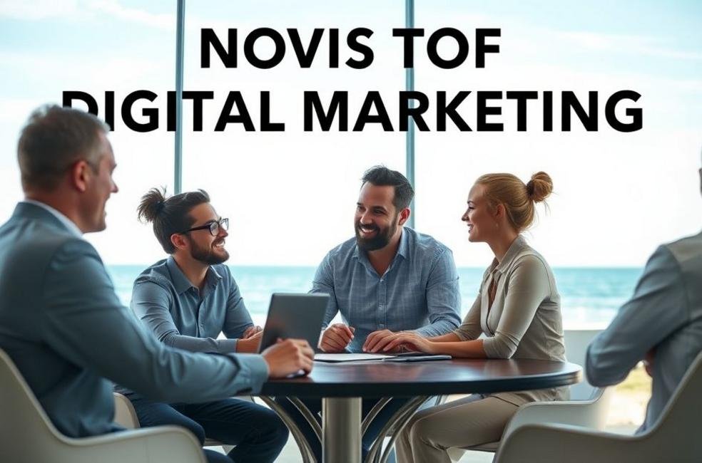 Reunião de marketing digital com vista para a praia em Virginia Beach.