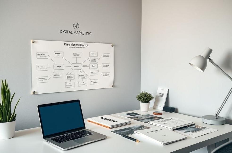 Ambiente inspirador de trabalho para digital marketing.